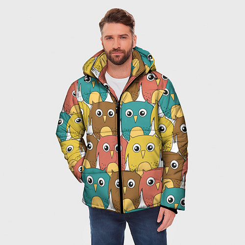 Мужская зимняя куртка Разноцветные совы / 3D-Черный – фото 3