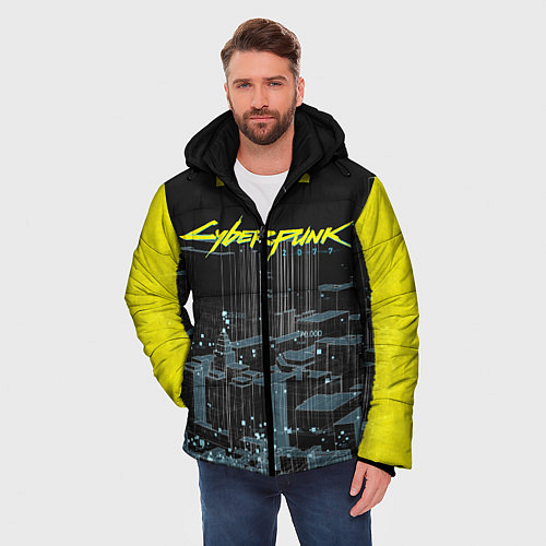 Мужская зимняя куртка Город CYBERPUNK 2077 / 3D-Черный – фото 3