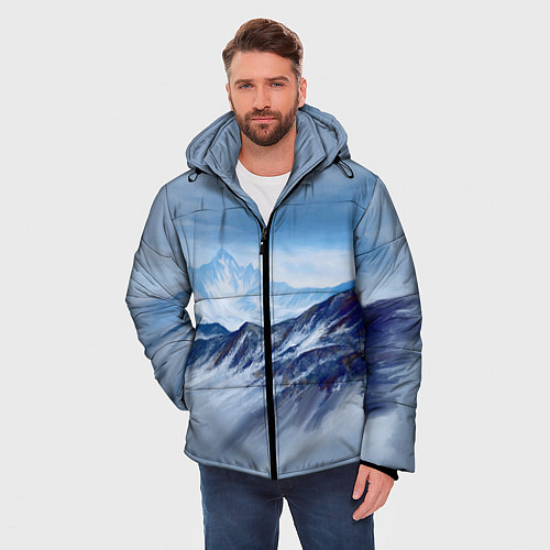 Мужская зимняя куртка Серо-голубые горы / 3D-Черный – фото 3