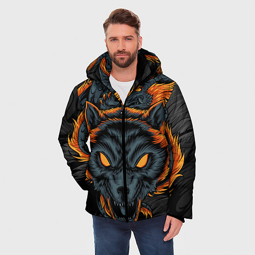 Мужская зимняя куртка Волк и дракон / 3D-Черный – фото 3