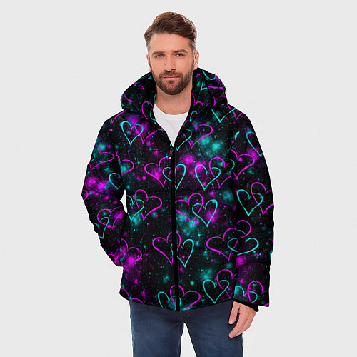 Мужская зимняя куртка Сердечки / 3D-Черный – фото 3