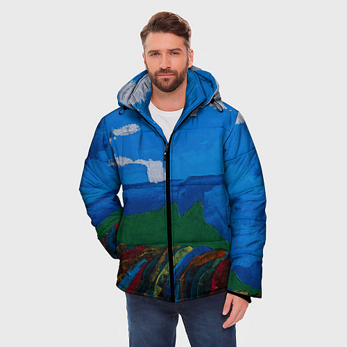 Мужская зимняя куртка Разноцветная абстракция / 3D-Черный – фото 3