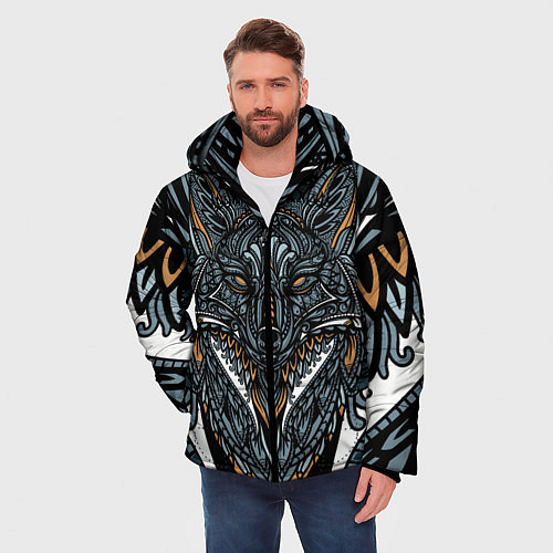 Мужская зимняя куртка Рисунок лиса / 3D-Черный – фото 3