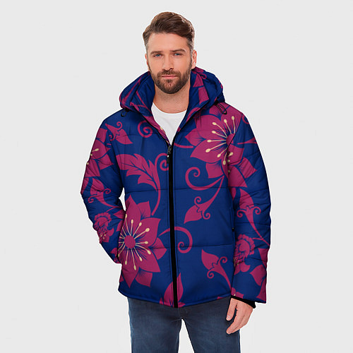 Мужская зимняя куртка Цветы / 3D-Черный – фото 3