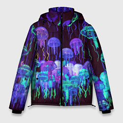 Куртка зимняя мужская Неоновые медузы, цвет: 3D-светло-серый