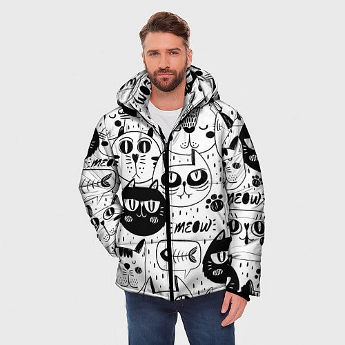 Мужская зимняя куртка Кошки / 3D-Черный – фото 3