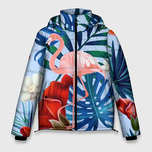 Мужская зимняя куртка Фламинго в папоротнике / 3D-Светло-серый – фото 1