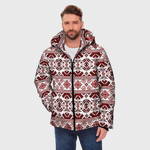 Мужская зимняя куртка Русские народные узоры / 3D-Черный – фото 3