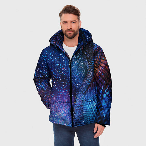 Мужская зимняя куртка Синяя чешуйчатая абстракция blue cosmos / 3D-Светло-серый – фото 3