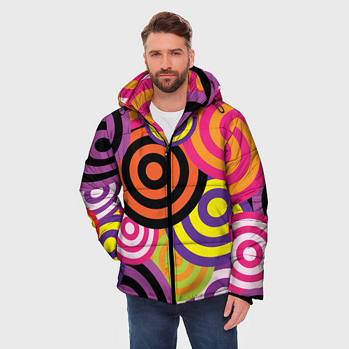 Мужская зимняя куртка Аннотация разноцветных кругов / 3D-Черный – фото 3