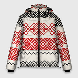 Куртка зимняя мужская Славянский узор красно-черный, цвет: 3D-светло-серый