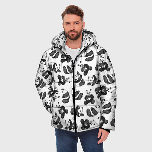 Мужская зимняя куртка Акварельные панды паттерн / 3D-Черный – фото 3