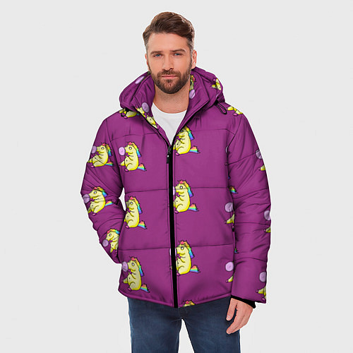 Мужская зимняя куртка Фиолетовые пони / 3D-Черный – фото 3
