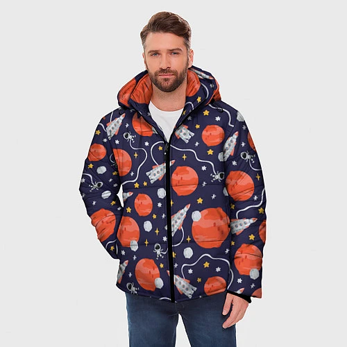 Мужская зимняя куртка Корабли, планеты и спутники / 3D-Черный – фото 3