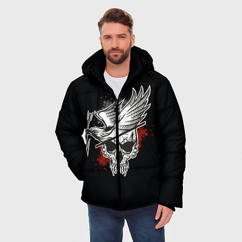 Мужская зимняя куртка Череп с птицей со стрелой / 3D-Черный – фото 3