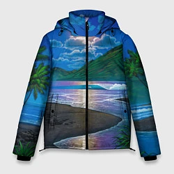 Куртка зимняя мужская Гавайский пейзаж, цвет: 3D-черный
