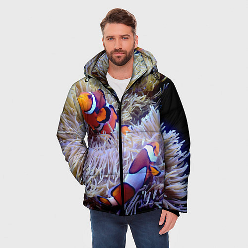 Мужская зимняя куртка Клоуны в актинии / 3D-Черный – фото 3