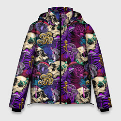 Куртка зимняя мужская Психоделика - черепа и грибы, цвет: 3D-черный