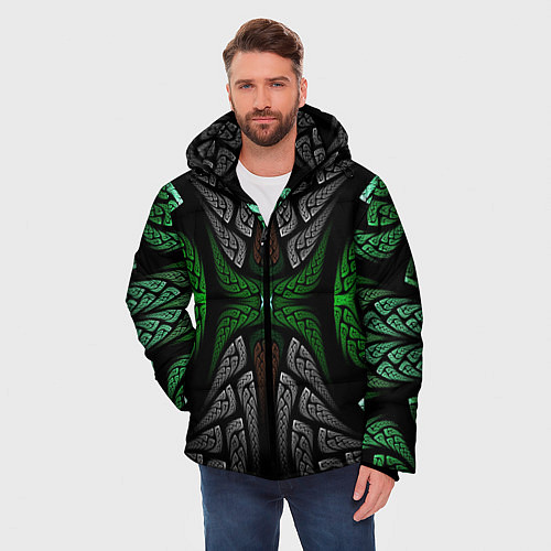 Мужская зимняя куртка Серо-Зеленые Узоры / 3D-Черный – фото 3