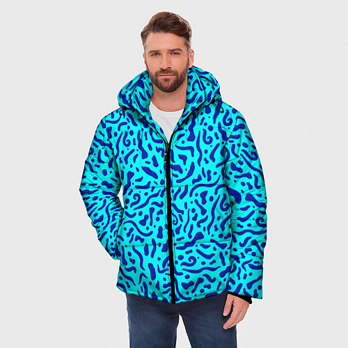 Мужская зимняя куртка Неоновые синие узоры / 3D-Черный – фото 3