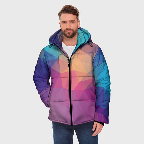 Мужская зимняя куртка Цветные полигоны - Градиент / 3D-Черный – фото 3