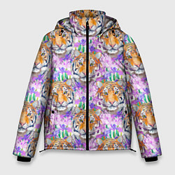 Куртка зимняя мужская Тигр в цветах, цвет: 3D-красный