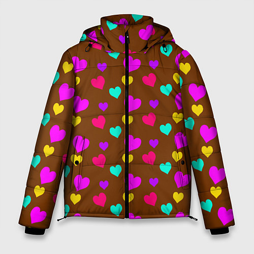 Мужская зимняя куртка Сердечки разноцветные / 3D-Красный – фото 1