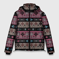 Куртка зимняя мужская Этнический полосатый орнамент, цвет: 3D-светло-серый