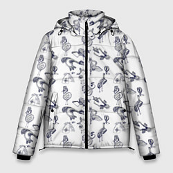 Куртка зимняя мужская Скетч сказочные птицы, цвет: 3D-черный