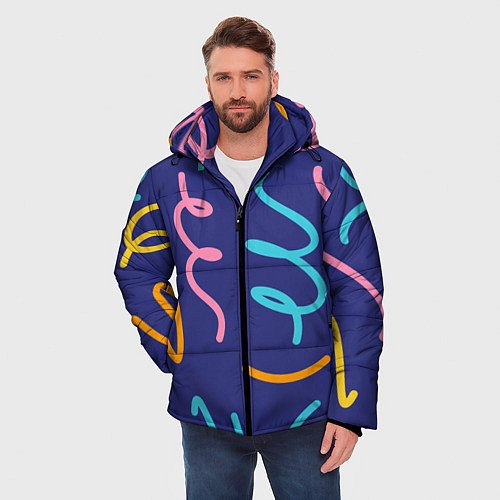 Мужская зимняя куртка Одноцветная ячейка / 3D-Черный – фото 3