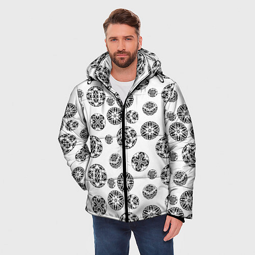 Мужская зимняя куртка Черно-белый геометрический узор / 3D-Светло-серый – фото 3