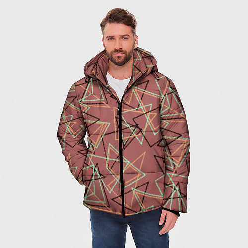 Мужская зимняя куртка Террактовый геометрический / 3D-Черный – фото 3