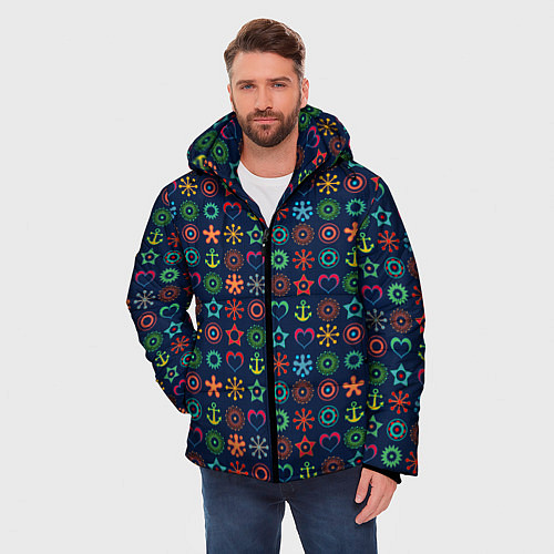Мужская зимняя куртка Морской разноцветный узор / 3D-Светло-серый – фото 3