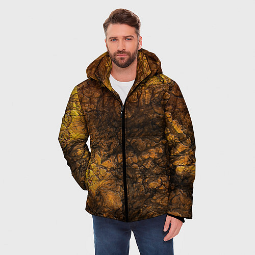 Мужская зимняя куртка Желто-черная текстура камня / 3D-Черный – фото 3