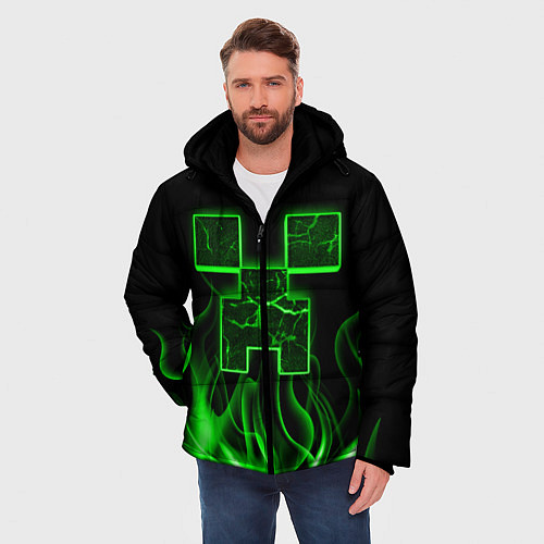 Мужская зимняя куртка MINECRAFT TEXTURE FIRE / 3D-Черный – фото 3
