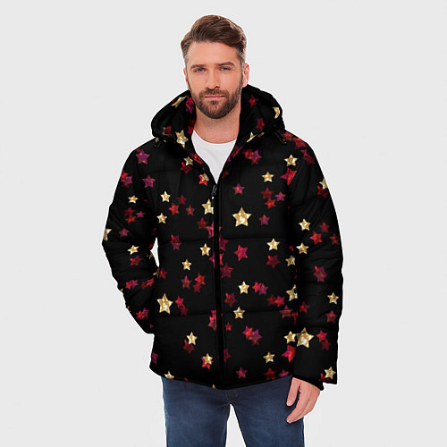 Мужская зимняя куртка Блестящие звезды на черном / 3D-Черный – фото 3