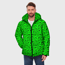 Куртка зимняя мужская Черепа на кислотно-зеленом фоне, цвет: 3D-черный — фото 2