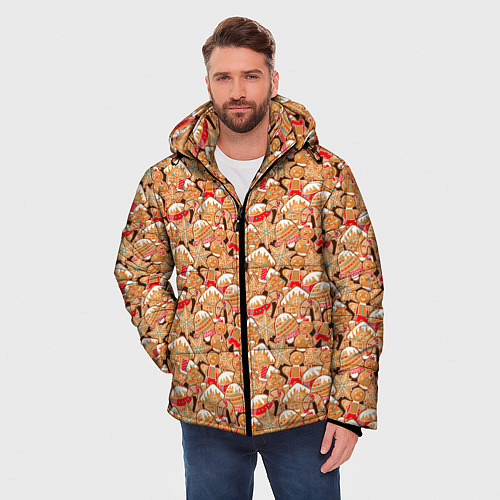 Мужская зимняя куртка Праздничное Печенье / 3D-Черный – фото 3
