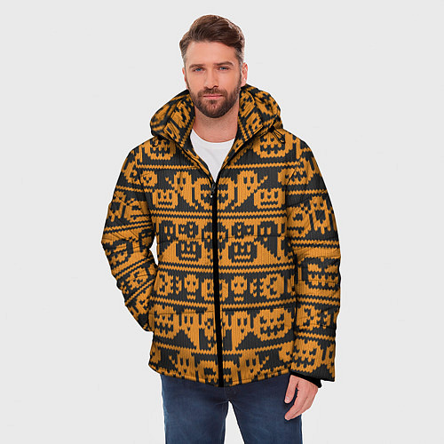 Мужская зимняя куртка Свитер с тыквами / 3D-Черный – фото 3