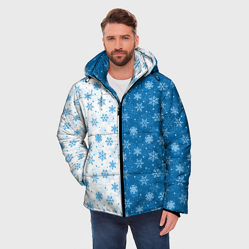 Мужская зимняя куртка Снежинки зимняя пора / 3D-Черный – фото 3