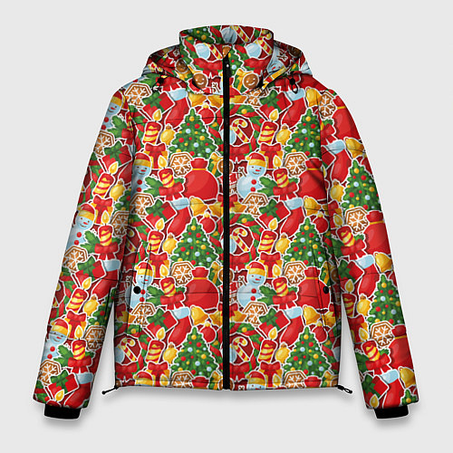 Мужская зимняя куртка Merry Christmas символика / 3D-Красный – фото 1
