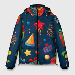 Куртка зимняя мужская Новогодний Паттерн!, цвет: 3D-черный