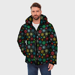 Куртка зимняя мужская Разноцветные Снежинки, цвет: 3D-черный — фото 2