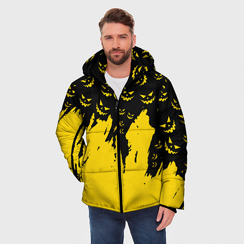 Мужская зимняя куртка Тыквенные смайлы / 3D-Черный – фото 3
