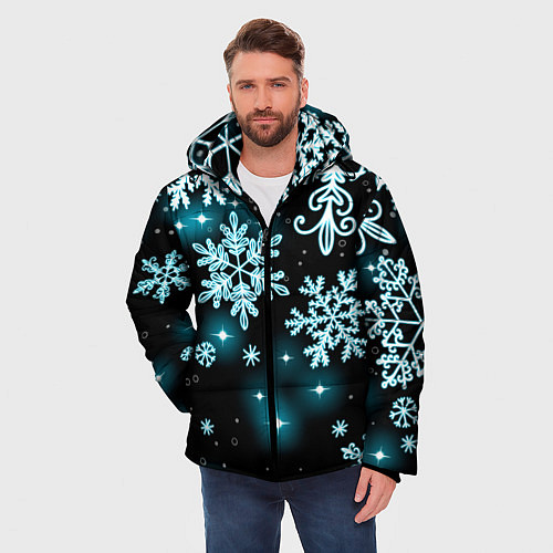 Мужская зимняя куртка Космические снежинки / 3D-Черный – фото 3