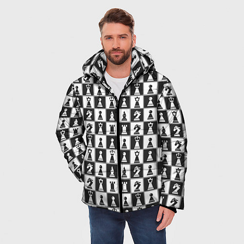 Мужская зимняя куртка Шахматы Шахматные Фигуры / 3D-Черный – фото 3
