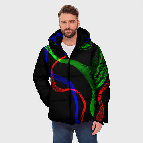 Мужская зимняя куртка Неоновый хаос 3DNeon chaos 3D / 3D-Черный – фото 3