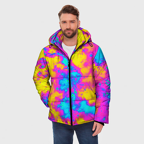Мужская зимняя куртка Яркая абстракция космических красок / 3D-Светло-серый – фото 3