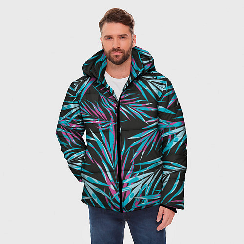 Мужская зимняя куртка Листья Пальм Неон / 3D-Черный – фото 3