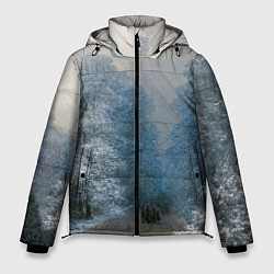 Куртка зимняя мужская Зимний пейзаж картина маслом, цвет: 3D-черный
